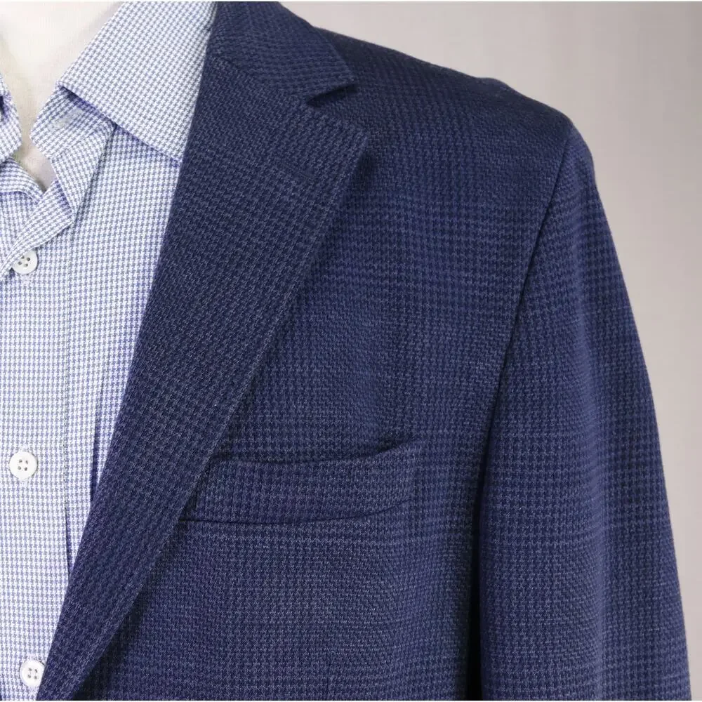 Massimo Dutti Royal Blue Plaid Knit Unstructured Wool Silk Sportcoat Blazer 38R